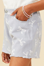 Load image into Gallery viewer, Girls Bow Printed Distressed Denim Shorts
