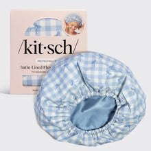 Load image into Gallery viewer, Satin Lined Flexi Shower Cap - Gingham Blue
