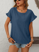 Load image into Gallery viewer, Dark Blue Sweet Short-Sleeve Hollow-Out Top
