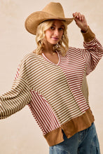 Load image into Gallery viewer, Stripe Thermal Knit Color Block Top With Open Seam
