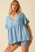 Load image into Gallery viewer, Womens Tencel Frayed Double V Neck Top

