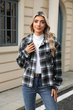 Load image into Gallery viewer, Black Long Sleeve Loose Pocket Plaid Wool Jacket
