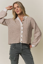 Load image into Gallery viewer, Latte Contrast Scallop Trim Sweater Cardigan
