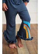 Load image into Gallery viewer, Kids Navy Blue Rainbow Hooded Ruffle Sweatsuit Lounge Set
