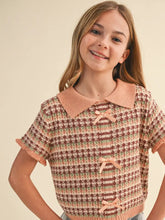 Load image into Gallery viewer, Tween Girls Collared Crop Knit Top
