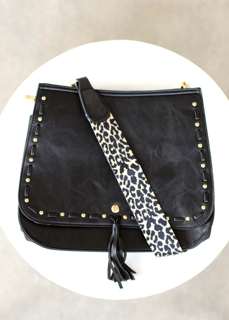 Leopard Strap Fold-Over Crossbody Bag