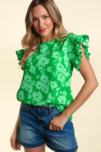 Load image into Gallery viewer, Kelly Green Floral Ruffle Frill Short Sleeve Top

