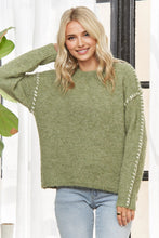 Load image into Gallery viewer, Olive Knit Sweater With Stitch Detail
