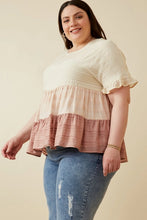 Load image into Gallery viewer, Womens Textured Stripe Colorblock Tee
