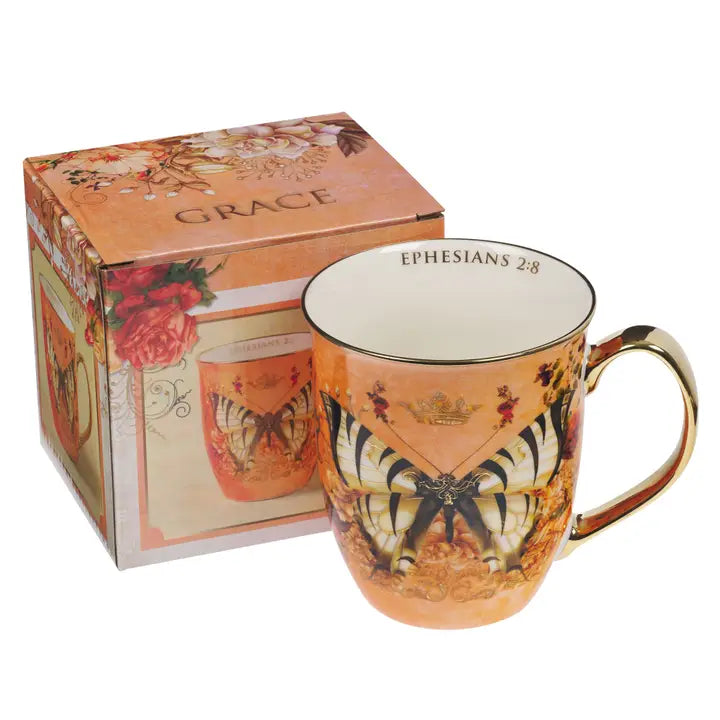 Mug Orange/White Butterfly Grace Eph. 2:8