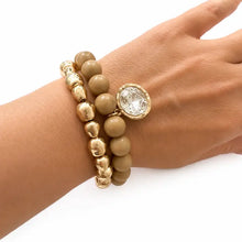 Load image into Gallery viewer, Marbled Bead Stretch Bracelet Set of 2 - Light Brown
