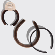 Load image into Gallery viewer, Recycled Fabric Satin &amp; Velvet Headbands 2pc Set-Black/Choco
