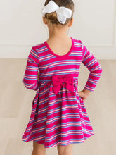 Load image into Gallery viewer, Girls Very Berry &amp; Periwinkle Blue Stripe Knit Long Sleeve Twirl Dress
