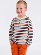 Load image into Gallery viewer, Boys Oatmeal &amp; Rust Stripe Knit Long Sleeve Henley Tee
