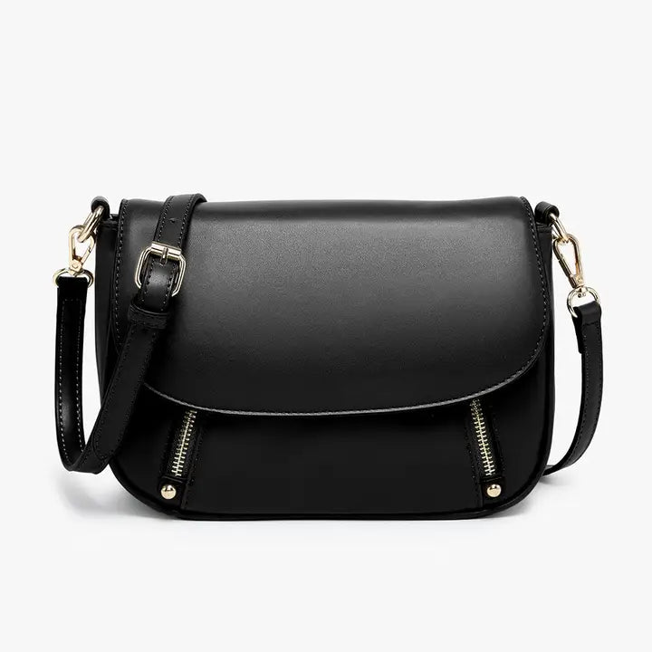 Jen&Co Lindsay Dual Zip Flapover Crossbody - Black