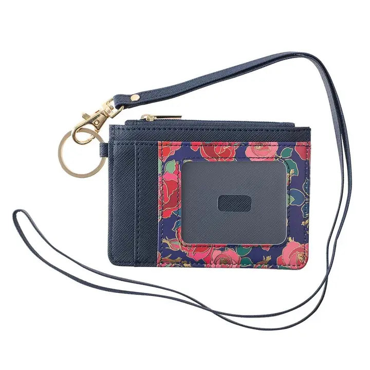 Id Card Holder Navy/Navy Floral Printed Filagree Heart Badge