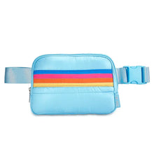 Load image into Gallery viewer, Blue Retro Stripe Puffer Adjustable Belt Bag
