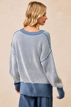 Load image into Gallery viewer, Two Tone Rib Knit Relaxed Fit Sweater Top - DUSTY BLUE
