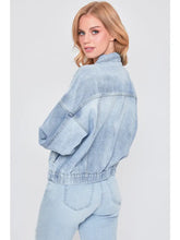 Load image into Gallery viewer, Junior&#39;s 80&#39;s Style Denim Jacket with Elastic Hem

