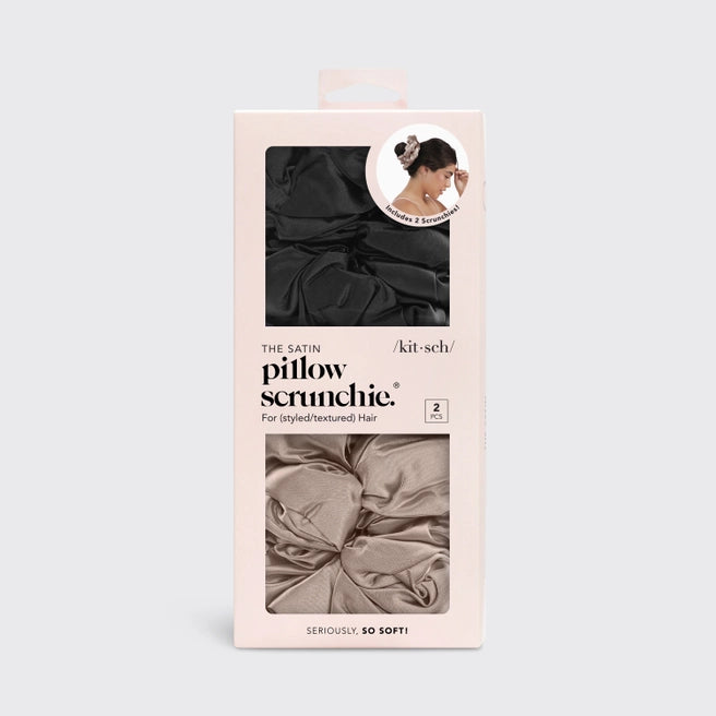 Satin Sleep Pillow Scrunchie, Black & Gold - 2 Pack