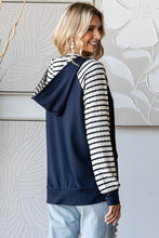 Load image into Gallery viewer, Navy Stripe Contrast Button Hoodie
