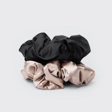 Load image into Gallery viewer, Satin Sleep Pillow Scrunchie, Black &amp; Gold - 2 Pack
