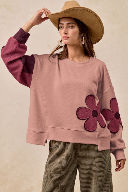 Mauve And Burgundy Flower Patchwork Top