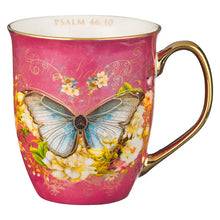 Load image into Gallery viewer, Mug Pink/White Butterfly Be Still Ps. 46:10
