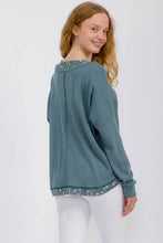 Load image into Gallery viewer, Plus Knit Henley Top With Floral Trim
