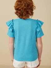 Load image into Gallery viewer, Girls Blue Marled Ruffled Sleeve Textured Knit Top
