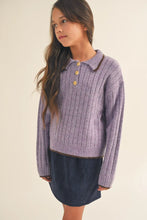 Load image into Gallery viewer, Youth Girls Polo Style Collar Piping Sweater
