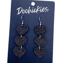 Load image into Gallery viewer, Triple Glitter Heart Drops - Valentine&#39;s Earrings
