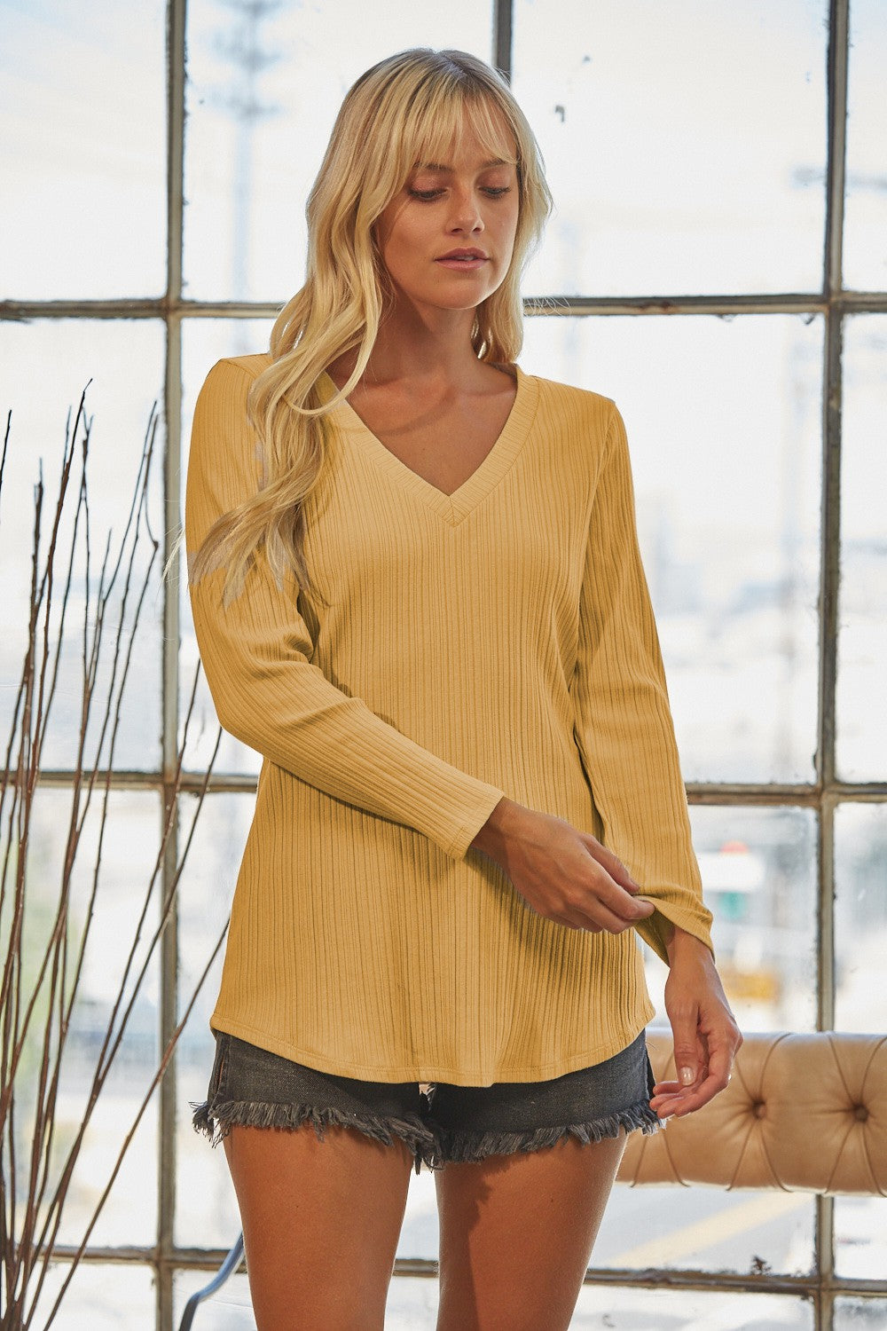 Solid Ribbed Knit Essential Pullover Top