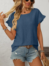 Load image into Gallery viewer, Dark Blue Sweet Short-Sleeve Hollow-Out Top
