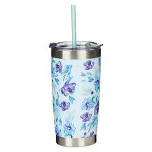 Load image into Gallery viewer, Travel Mug Stainless Steel Blue Floral- It Is Well with My Soul
