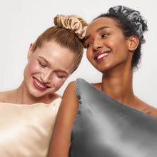 Load image into Gallery viewer, Satin Sleep Pillow Scrunchie, Charcoal &amp; Gold - 2 Pack
