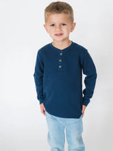 Load image into Gallery viewer, Boys Dark Navy Waffle Knit Long Sleeve Henley Tee
