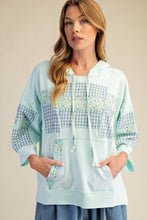 Load image into Gallery viewer, Mint Blue Floral Patchwork Hooded Pullover
