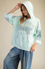 Load image into Gallery viewer, Mint Blue Floral Patchwork Hooded Pullover
