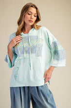Load image into Gallery viewer, Mint Blue Floral Patchwork Hooded Pullover

