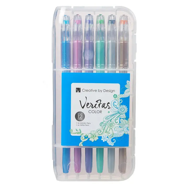 Veritas Assorted Metallic/Glitter Gel Pens - Set of 12