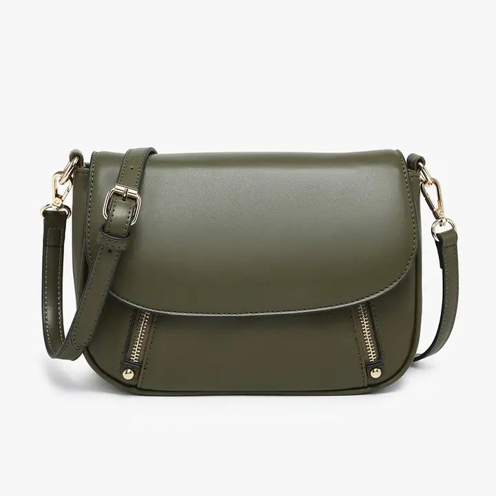 Jen&Co Lindsay Dual Zip Flapover Crossbody - Olive