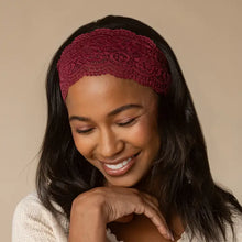 Load image into Gallery viewer, Wide Lace Elastic Headbands 2pc Set - Cherry Lacquer &amp; Dusty Pink
