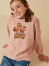 Load image into Gallery viewer, Girls Contrast Floral Patched Textured Stripe Knit Top
