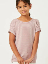 Load image into Gallery viewer, Girls Mauve Ribbed Stripe Cross Back Knit Tee
