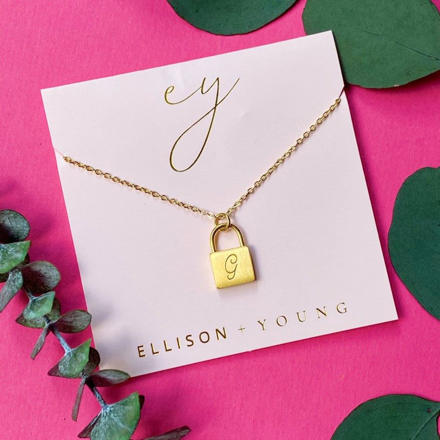Script Initial Lock Pendant Necklace