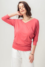 Load image into Gallery viewer, Ruched Batwing 3/4 Sleeve V-Neck Top

