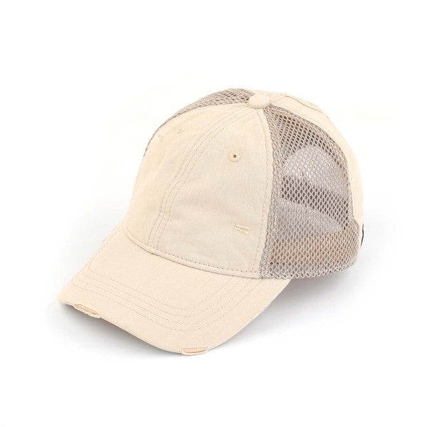 C.C® Solid Cotton Baseball Pony Cap with Side Net Panels