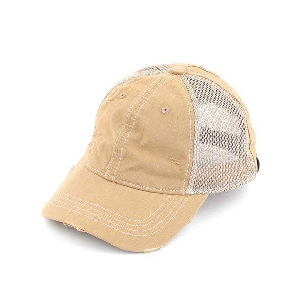 C.C® Solid Cotton Baseball Pony Cap with Side Net Panels
