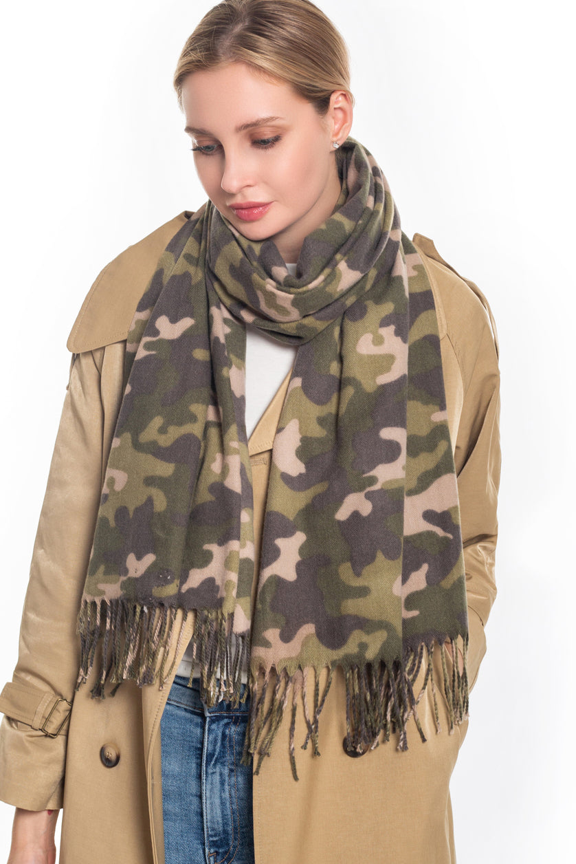 Camouflage Pattern Fringed Scarf